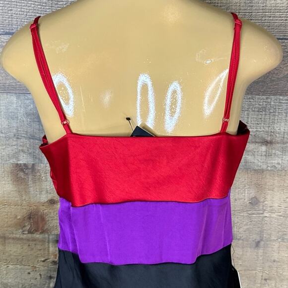 Express Satin Colorblock Tier Cowl Neck Sleeveless Midi Slip Dress SZ Medium NWT - Picture 6 of 9